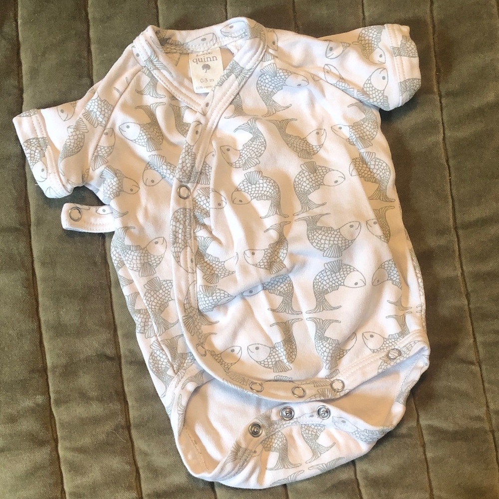 Kate Quinn Wrap Onsie w/ Green Koi Fish Organic Cotton 0-3m